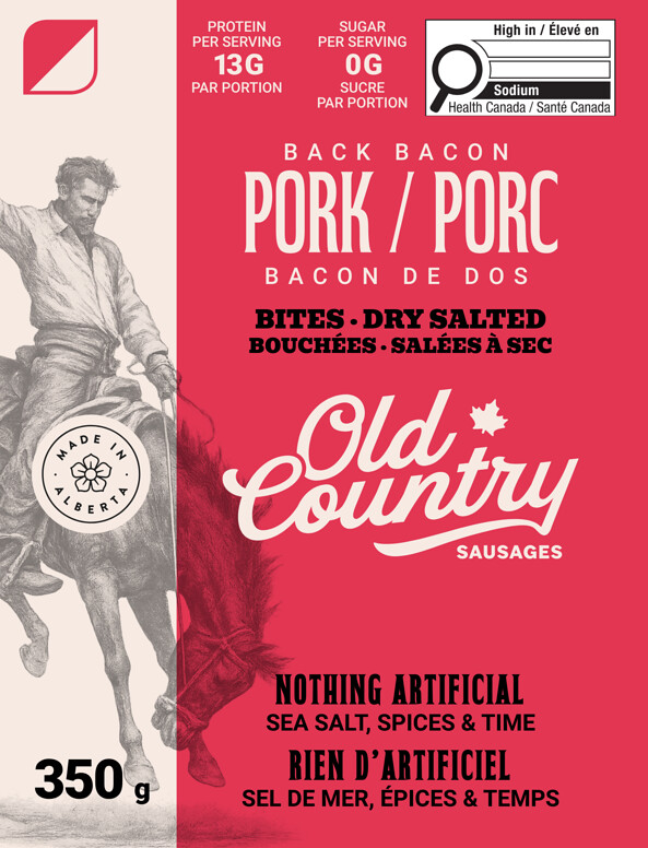 European Back Bacon Bites nutrition facts label - detailed ingredient and nutrition information