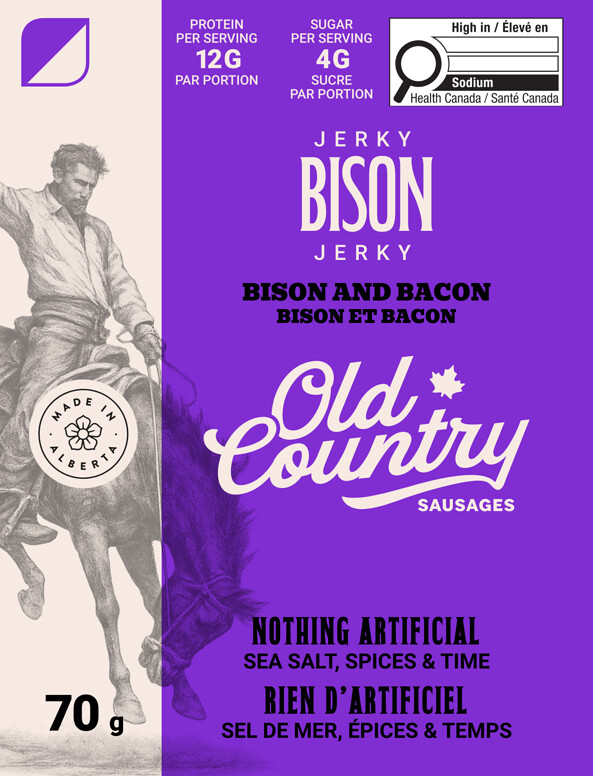 Bison and Bacon Jerky nutrition facts label - detailed ingredient and nutrition information