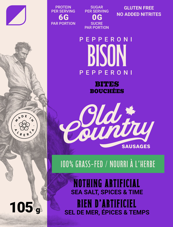 Bison Pepperoni Bites nutrition facts label - detailed ingredient and nutrition information